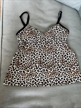 Skye Swimwear Leopard Print Tankini Top in Black and Tan